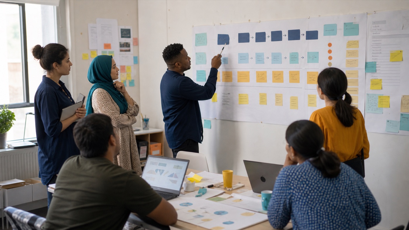 A programme team mapping results and indicators