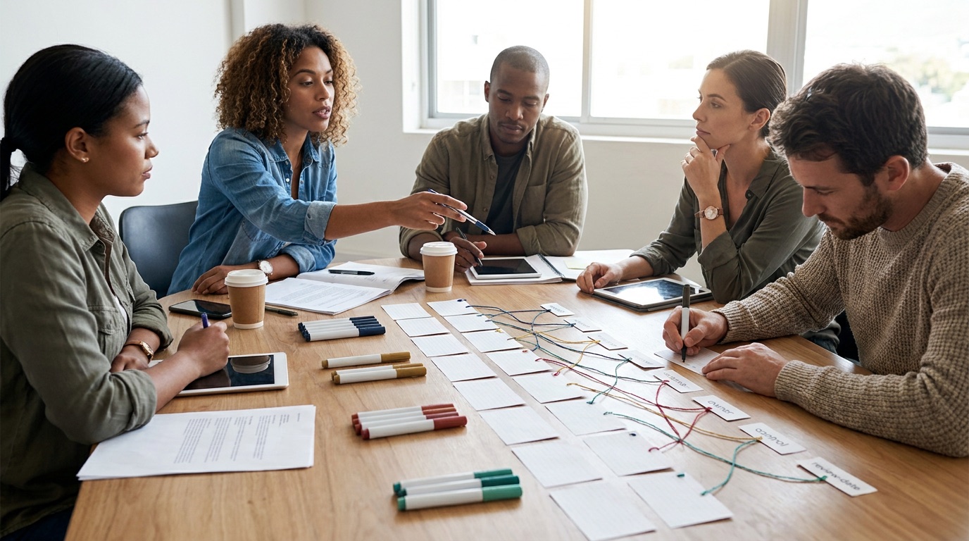 A local NGO leadership team assigning owners and controls to AI risks